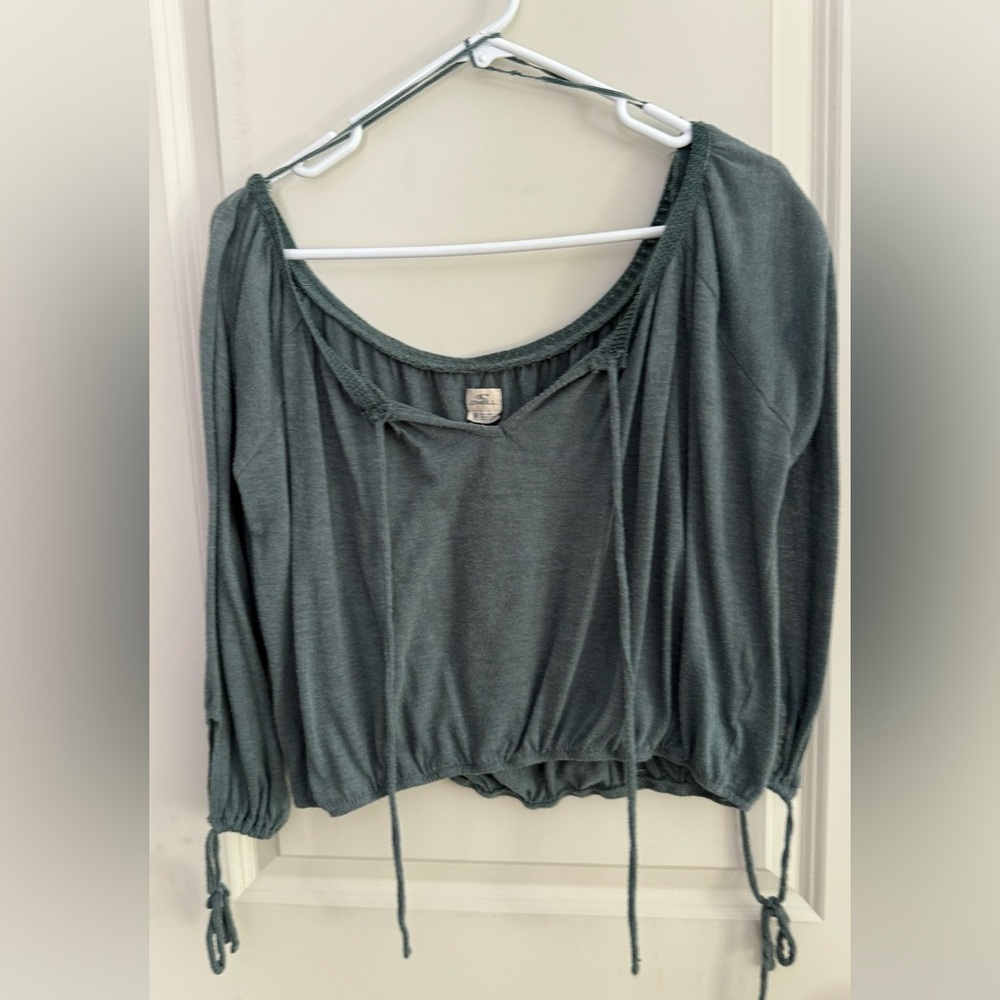O’Neill Women’s Tie Front Long Tie Sleeves Shirt Size M Green